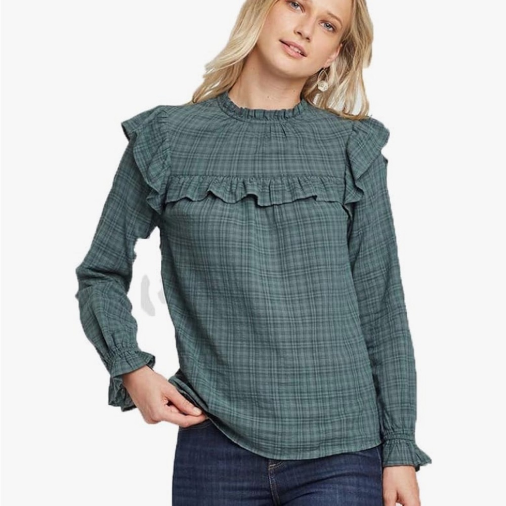 LOFT Ruffle gingham long sleeve top